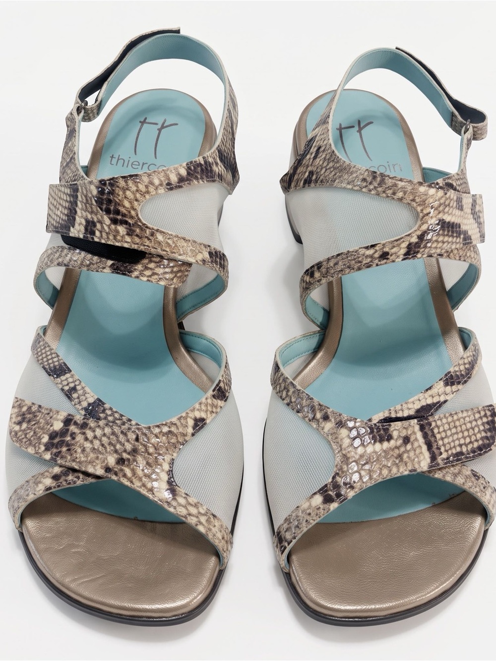 Thierry Rabotin Taupe Snake-Print Strappy Sandal with Blue Insole